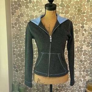 GUESS gray and light blue fleece hooded zip up - size Small